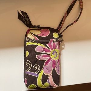 Brown and pink wristlet